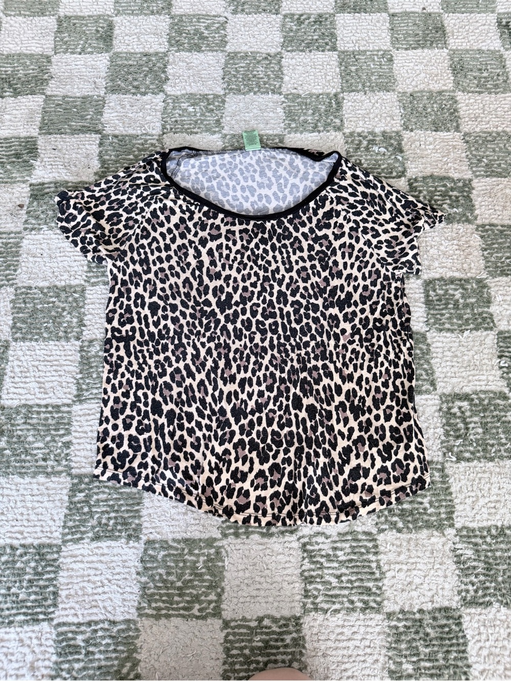 Leopard Print Short Sleeve Top - Black & Beige